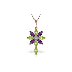 Genuine 2.0 ctw Peridot, Amethyst & Diamond Necklace 14KT Rose Gold - REF-47R4P