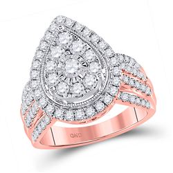 Womens Round Diamond Teardrop Pear Cluster Ring 1-1/2 Cttw 14kt Rose Gold - REF-129M5H