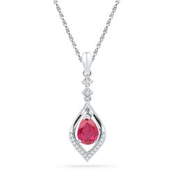 Womens Pear Lab-Created Ruby Solitaire Dangle Pendant 1 Cttw 10kt White Gold - REF-10K5Y