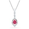 Image 1 : Womens Pear Lab-Created Ruby Solitaire Dangle Pendant 1 Cttw 10kt White Gold - REF-10K5Y