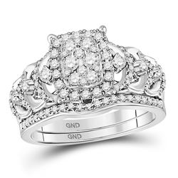 Round Diamond Bridal Wedding Ring Band Set 1 Cttw 14kt White Gold - REF-82W9K