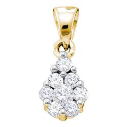 Womens Round Diamond Flower Cluster Pendant 1/6 Cttw 10kt Yellow Gold - REF-10M5H