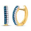 Image 1 : Womens Round Blue Color Enhanced Diamond Huggie Earrings 1/5 Cttw 10kt Yellow Gold - REF-10H5R