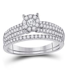 Round Diamond Bridal Wedding Ring Band Set 1/2 Cttw 14kt White Gold - REF-43N5F