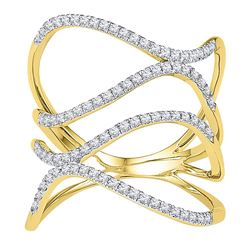 Womens Round Diamond Freeform Statement Fashion Ring 3/8 Cttw 10kt Yellow Gold - REF-23W9K