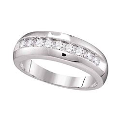 Mens Round Diamond Single Row Wedding Anniversary Band Ring 1/2 Cttw 10kt White Gold - REF-42A5M