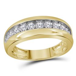 Mens Round Diamond Wedding Single Row Band Ring 1 Cttw 10kt Yellow Gold - REF-76N9F