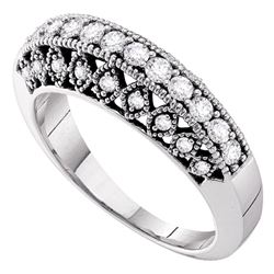Womens Round Diamond Single Row Milgrain Band Ring 1/2 Cttw 14kt White Gold - REF-56Y5N