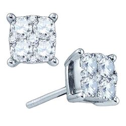 Womens Round Diamond Square Cluster Earrings 1-1/2 Cttw 18kt White Gold - REF-219Y5N