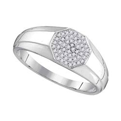 Mens Round Diamond Octagon Cluster Ring 1/6 Cttw 10kt White Gold - REF-21H9R