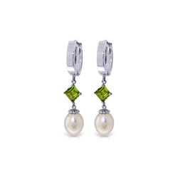 Genuine 9.5 ctw Pearl & Peridot Earrings 14KT White Gold - REF-53R2P