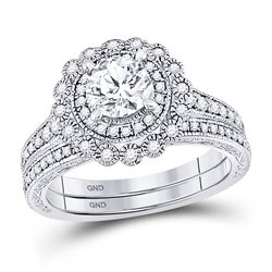 Round Diamond Bridal Wedding Ring Band Set 1-1/5 Cttw 14kt White Gold - REF-252H5R