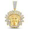 Image 1 : Mens Round Diamond Native American Chief Charm Pendant 1/3 Cttw 10kt Yellow Gold - REF-43H5R