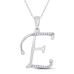 Womens Round Diamond E Initial Letter Pendant 1/12 Cttw 10kt White Gold - REF-8N5F