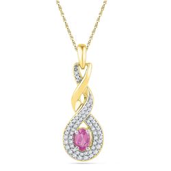 Womens Pear Lab-Created Pink Sapphire Fashion Pendant 1/5 Cttw 10kt Yellow Gold - REF-12H9R