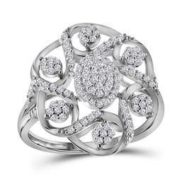 Womens Round Diamond Cluster Cocktail Ring 1/3 Cttw 10kt White Gold - REF-32X5A