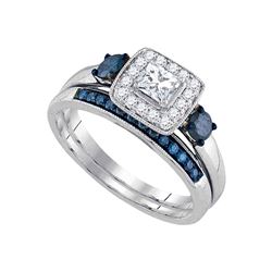 Princess Diamond Bridal Wedding Ring Band Set 3/4 Cttw 14k White Gold - REF-68Y5N