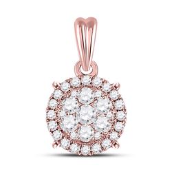 Womens Round Diamond Halo Cluster Pendant 1/2 Cttw 14kt Rose Gold - REF-32F5W