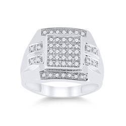 Mens Round Diamond Square Cluster Ring 1/3 Cttw 10kt White Gold - REF-31R9X