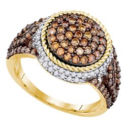 Womens Round Brown Diamond Cluster Ring 1-1/5 Cttw 10kt Yellow Gold - REF-49R9X