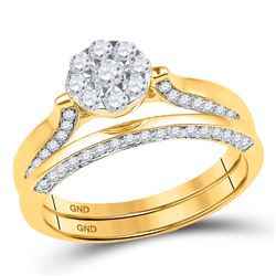 Round Diamond Cluster Bridal Wedding Ring Band Set 5/8 Cttw 10kt Yellow Gold - REF-41M9H