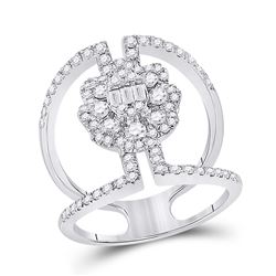 Womens Baguette Diamond Negative Space Cluster Ring 1-1/5 Cttw 14kt White Gold - REF-93M9H