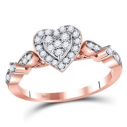 Womens Round Diamond Heart Cluster Ring 1/3 Cttw 14kt Rose Gold - REF-34R5X