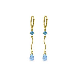 Genuine 3.5 ctw Blue Topaz Earrings 14KT Yellow Gold - REF-33V8W