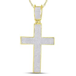 Mens Round Diamond Cross Charm Pendant 1 Cttw 10kt Yellow Gold - REF-63H5R