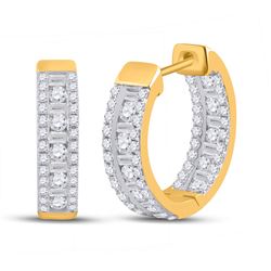 Womens Round Diamond Hoop Earrings 1 Cttw 14kt Yellow Gold - REF-65H5R