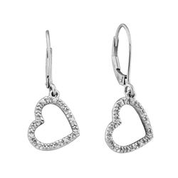 Womens Round Diamond Heart Dangle Earrings 1/20 Cttw 14kt White Gold - REF-14W9K