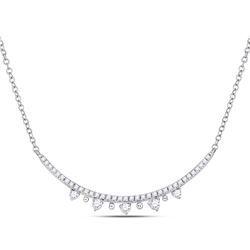 Womens Round Diamond Modern Curved Bar Necklace 1/4 Cttw 14kt White Gold - REF-35K5Y