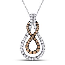 Womens Round Brown Diamond Fashion Pendant 1/3 Cttw 10kt White Gold - REF-17A5M