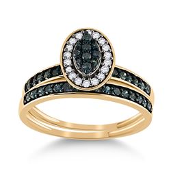 Round Blue Color Enhanced Diamond Bridal Wedding Ring Band Set 1/2 Cttw 10kt Yellow Gold - REF-21N5F