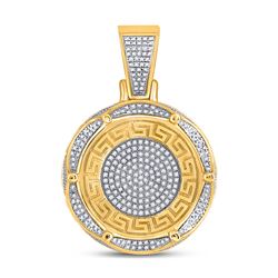 Mens Round Diamond Greek Key Circle Charm Pendant 5/8 Cttw 10kt Yellow Gold - REF-60R9X
