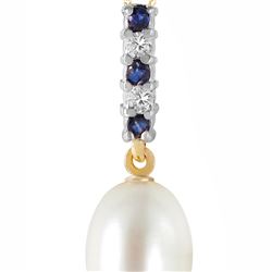 Genuine 4.15 ctw Pearl, Sapphire & Diamond Necklace 14KT Yellow Gold - REF-20M4T