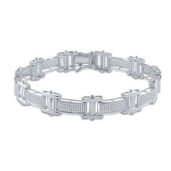 Mens Round Diamond Link Bracelet 1-1/2 Cttw 10kt White Gold - REF-120W5K