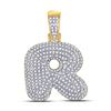 Image 1 : Mens Round Diamond Bubble R Letter Charm Pendant 7/8 Cttw 10kt Yellow Gold - REF-41H9R