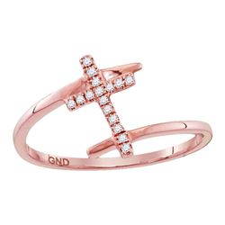 Womens Round Diamond Bypass Cross Ring 1/12 Cttw 10kt Rose Gold - REF-10H9R