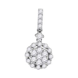 Womens Round Diamond Flower Cluster Pendant 5/8 Cttw 14kt White Gold - REF-35A5M