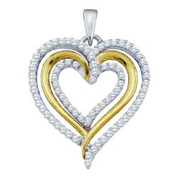 Womens Round Diamond Triple Nested Heart Pendant 3/8 Cttw 10kt White Gold - REF-27H9R