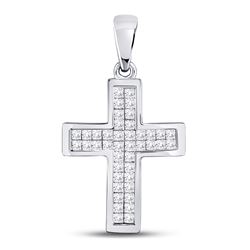 Womens Round Diamond Cross Pendant 1 Cttw 10kt White Gold - REF-63Y9N