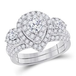 Round Diamond Bridal Wedding Ring Band Set 1-1/2 Cttw 14kt White Gold - REF-156X9A