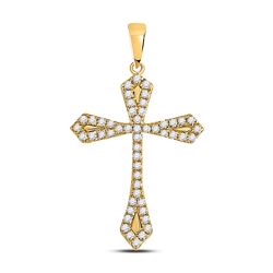 Womens Round Diamond Gothic Cross Pendant 1/3 Cttw 10kt Yellow Gold - REF-19M5H