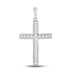 Womens Round Diamond Cross Pendant 1/2 Cttw 14kt White Gold - REF-27X9A
