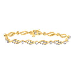 Womens Round Diamond Cluster Link Bracelet 1/2 Cttw 10kt Yellow Gold - REF-54A5M