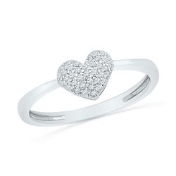 Womens Round Diamond Heart Cluster Ring 1/10 Cttw 10kt White Gold - REF-12R5X