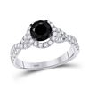 Image 1 : Round Black Color Enhanced Diamond Solitaire Bridal Engagement Ring 2 Cttw 14kt White Gold - REF-54Y