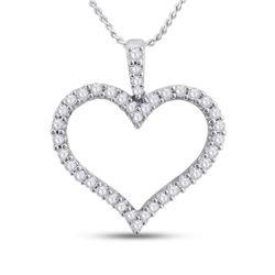 Womens Round Diamond Timeless Heart Outline Pendant 1/2 Cttw 14kt White Gold - REF-37K9Y