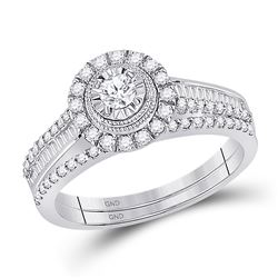 Round Diamond Bridal Wedding Ring Band Set 5/8 Cttw 10kt White Gold - REF-52R9X